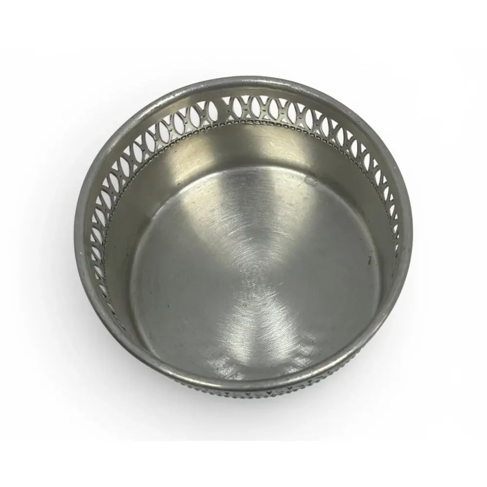 Vintage Eastern Pewter 3 3/4” Wine or Champagne Bottle Coaster Reticulated Rim